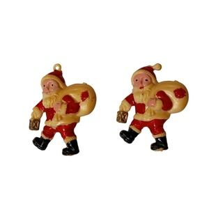 Vtg Set of 2‎ Plastic Santa 2" Ornaments S.K. No 136 Hong Kong MCM